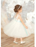 Ivory Lace Tulle Flower Girl Dress With Mint Sash